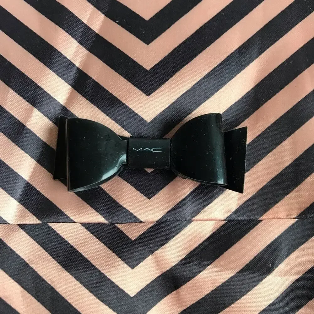 MAC Cosmetics Brush Pouch Bag Gold Black Chevron Makeup Travel Case Vacation